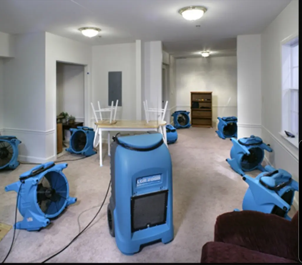 Air movers and dehumidifier setup for Water Extraction & Removal in Markham
